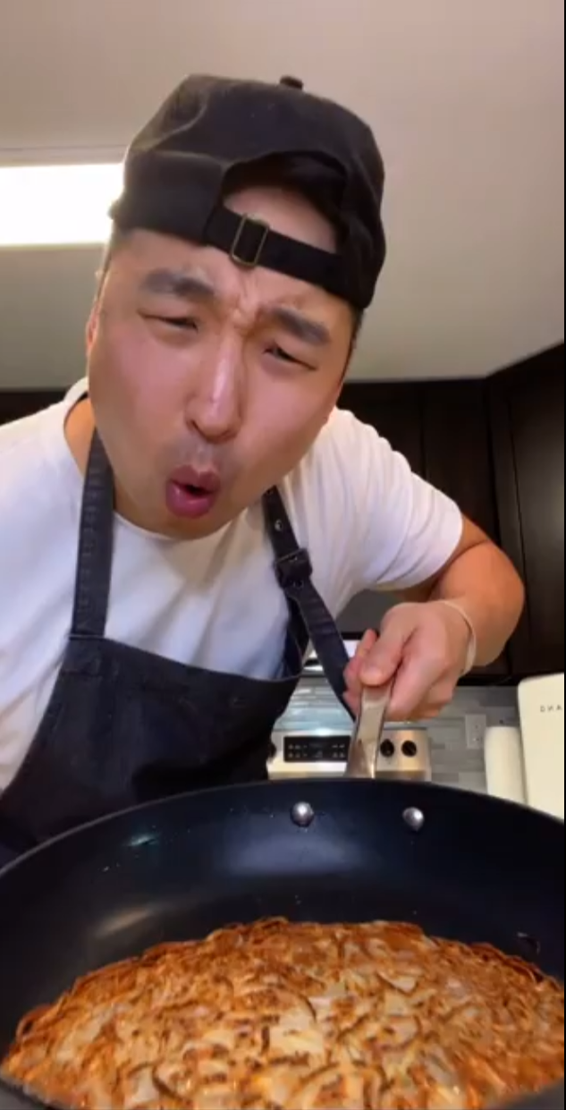 Chef Chris Cho making pommes darphin 