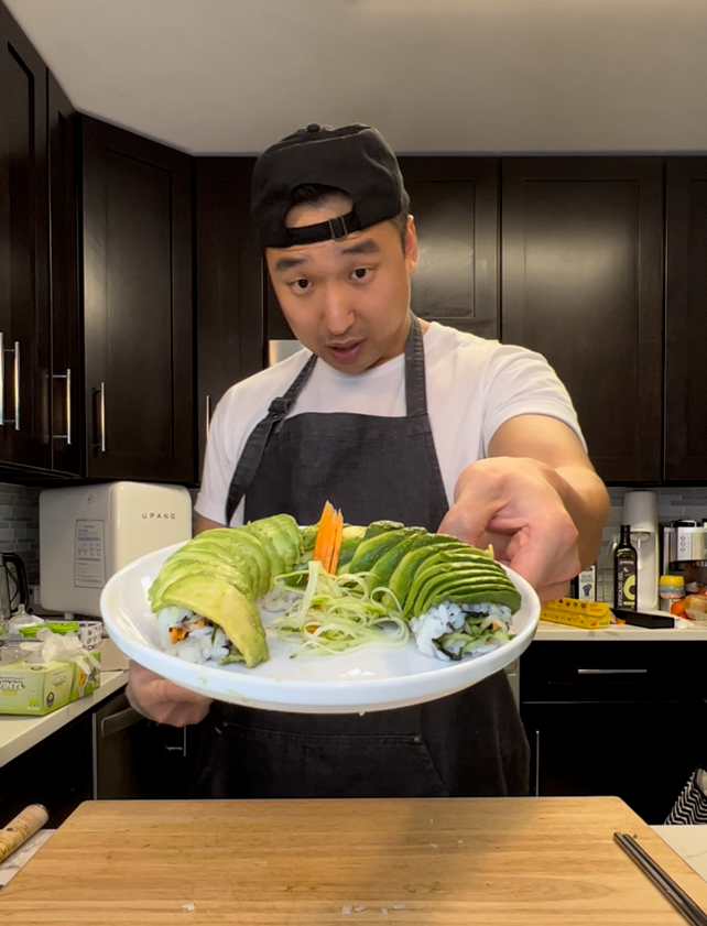 Chef Chris Cho making Avocado Roll 