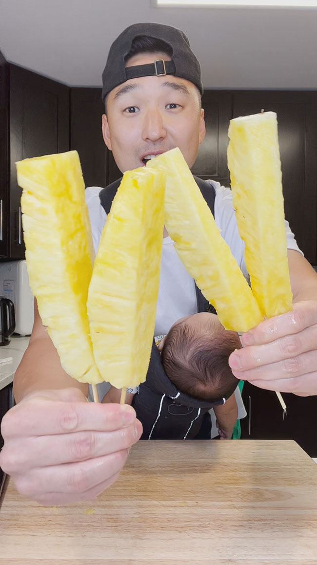 Stick pineapples in a skewer