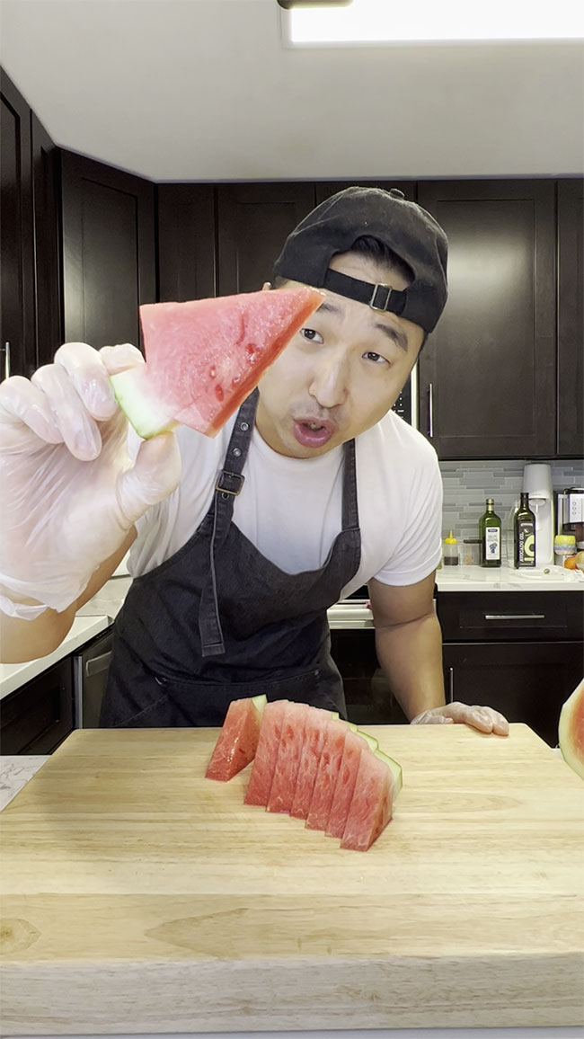 Chop watermelon into individual pieces