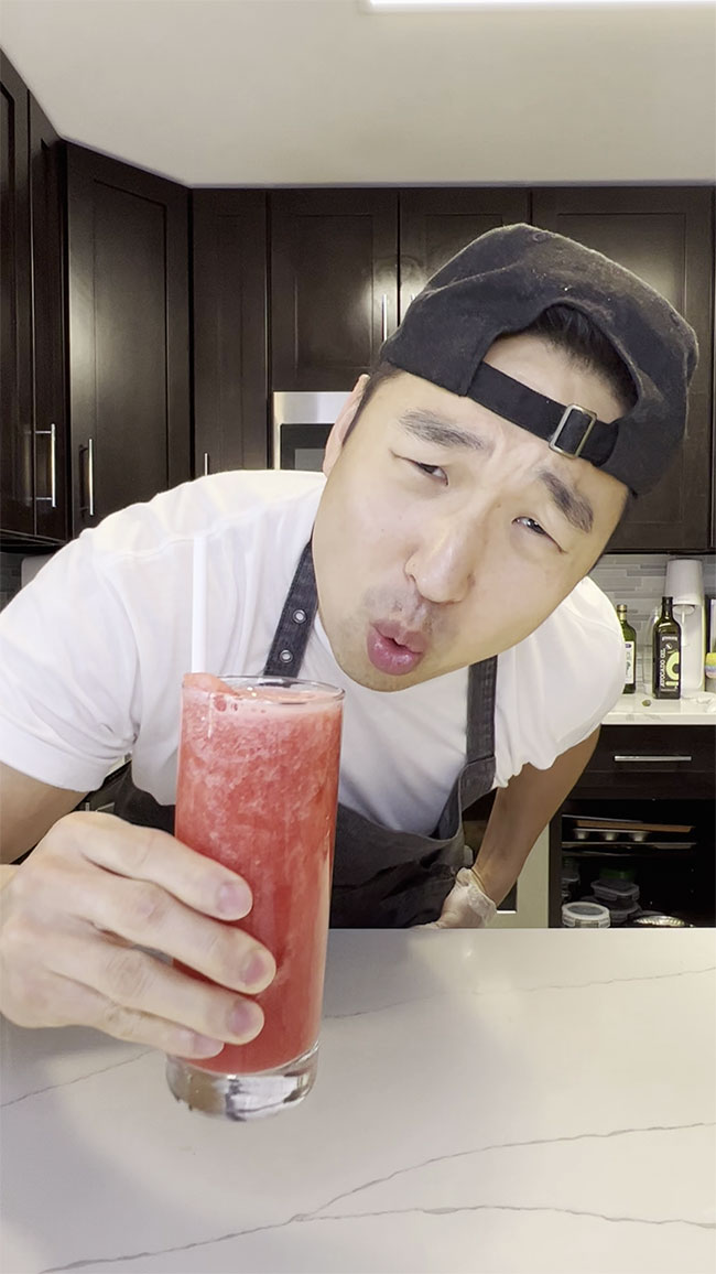 Chef Chris Cho making Watermelon Juice 