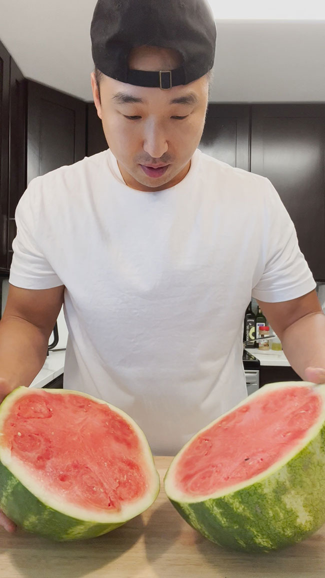 Horizontally halved watermelon 