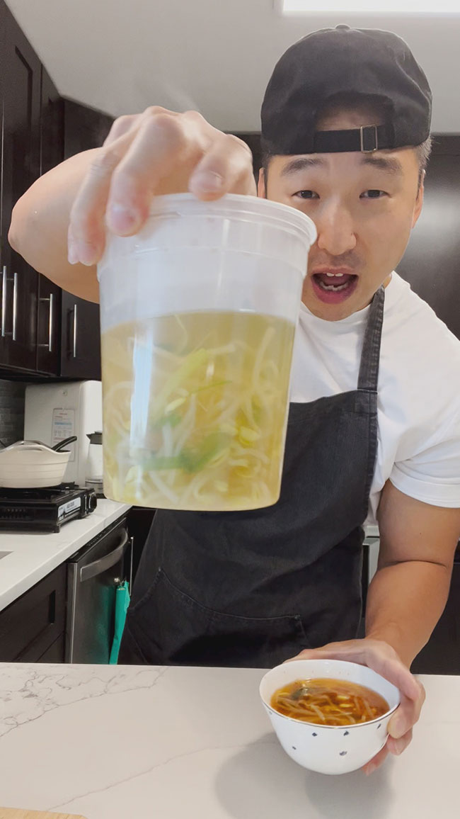 Chef Chris Cho making soybean sprout soup 
