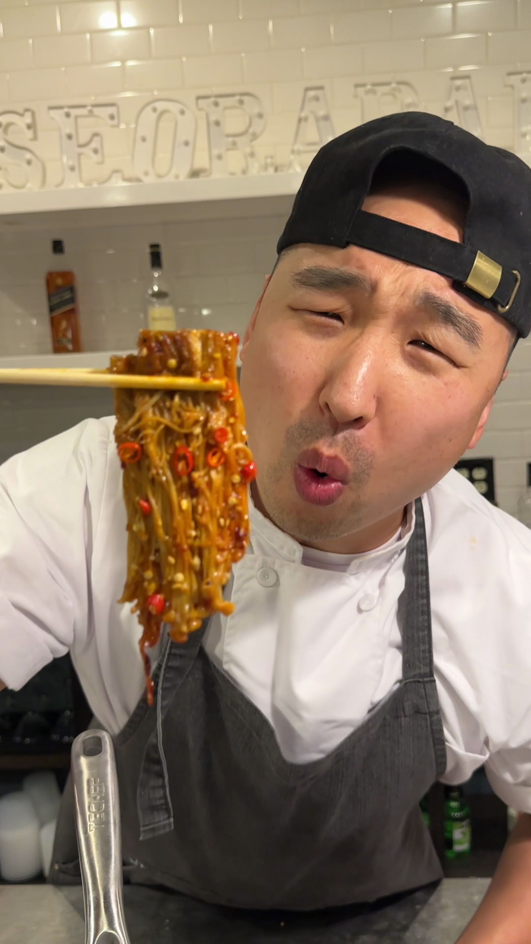 Chef Chris Cho making Spicy Enoki Mushroom 