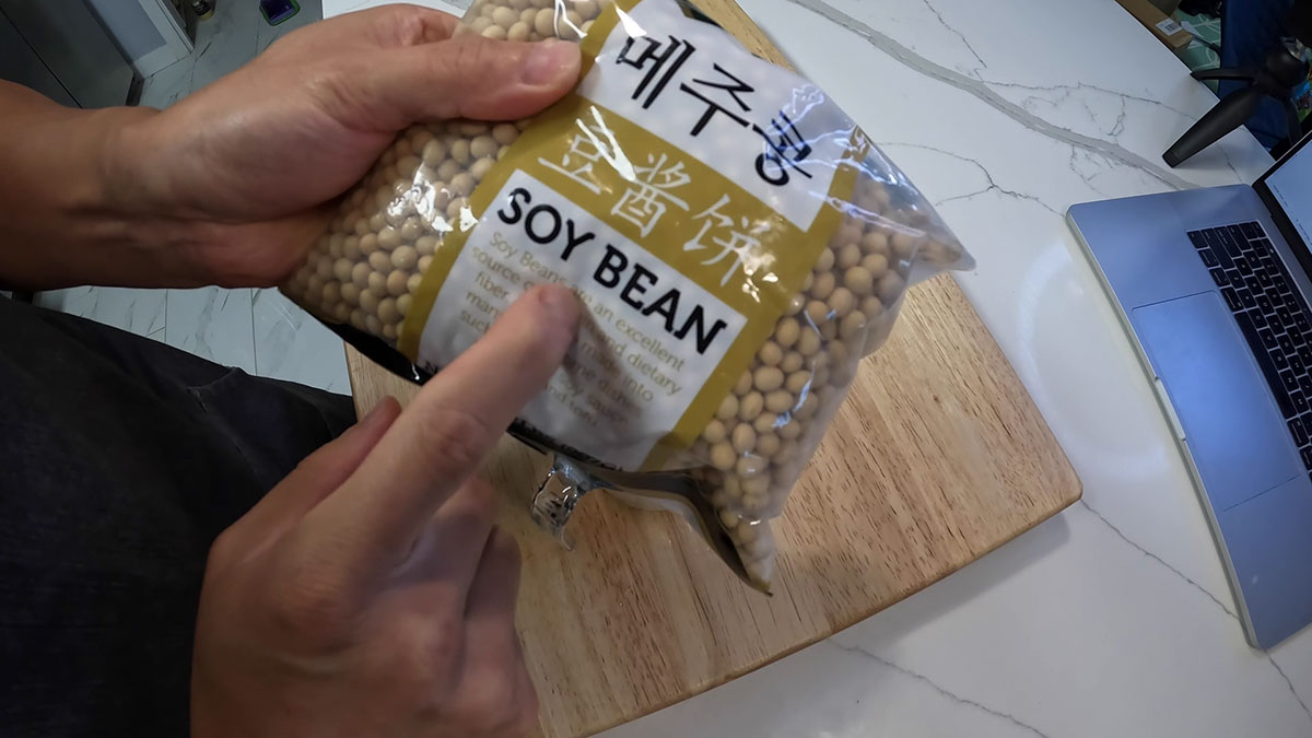 A bag of dried soybeans 