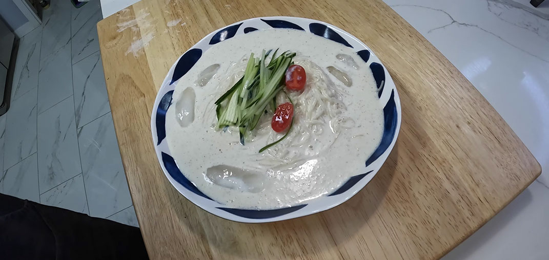 Korean Cold Soybean Noodle Soup or Kongguksu