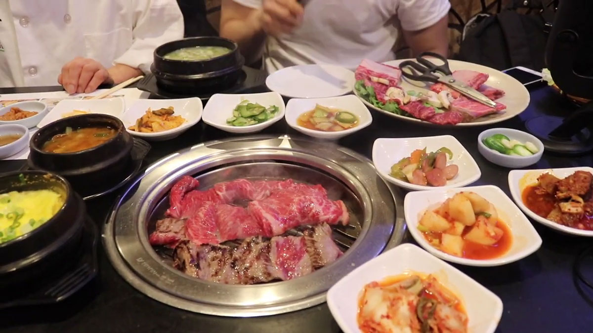 Side dish spread in a Korean BBQ