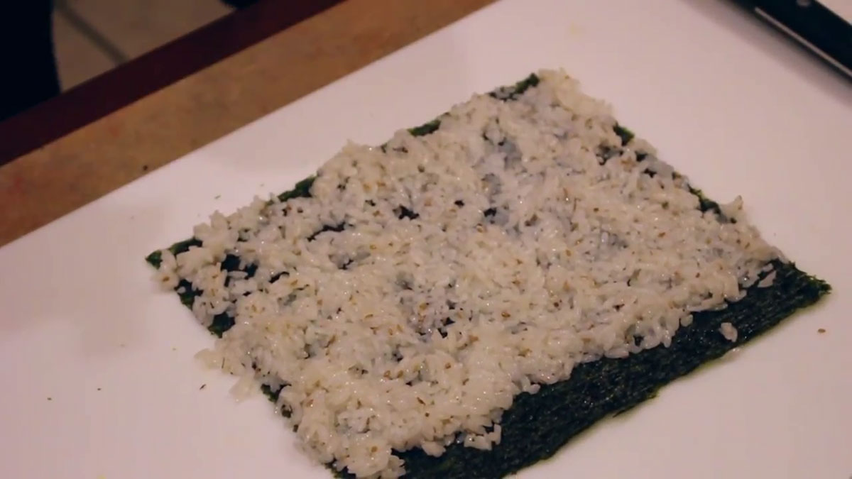 Season Kimbap rice in nori 