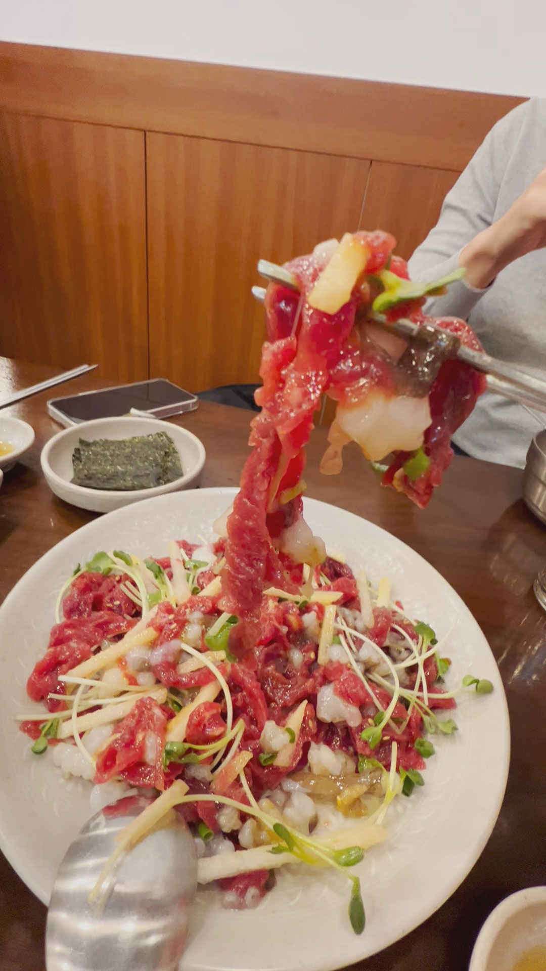 Must Eat Food in Seoul, Korea: Marinated Raw Beef with Live Octopus