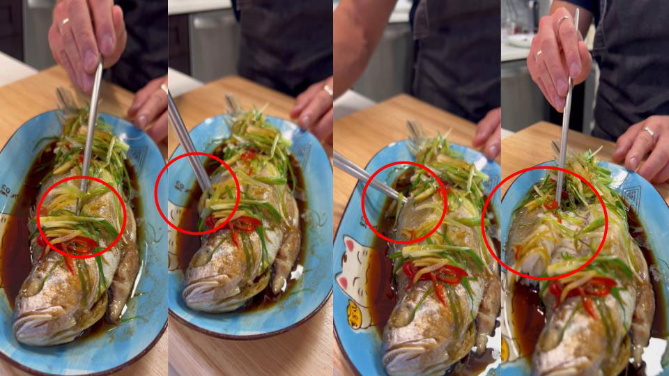 Deboning whole Cantonese steamed fish 