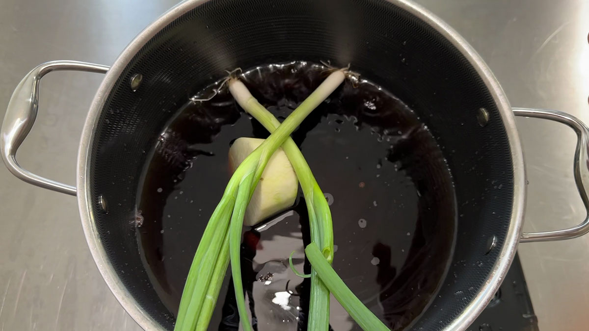 Galbi jjim sauce ingredients in a pot 