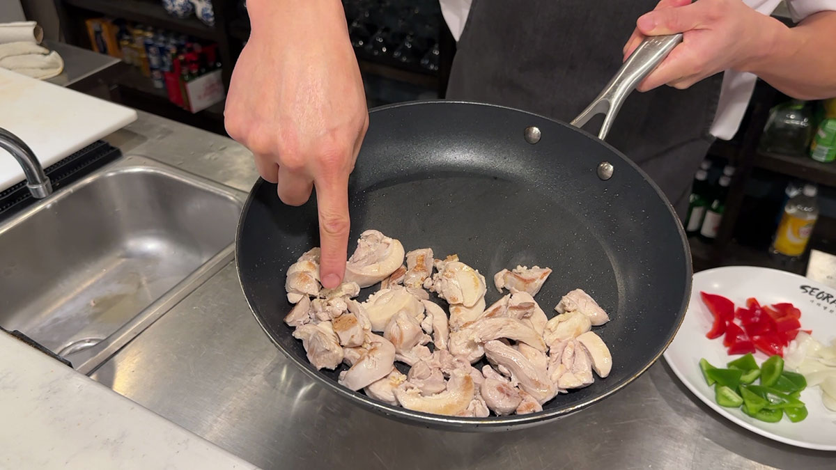 Pan fry the chicken until browned