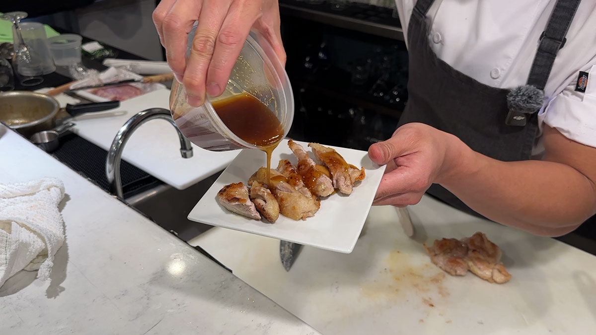 Drizzle the teriyaki sauce on top of the chicken
