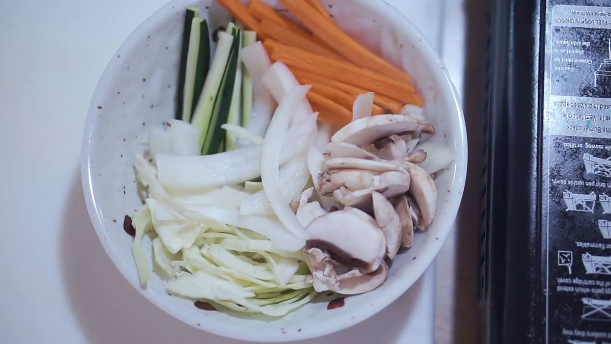 Cabbage, Onion, Zucchini, Carrots, Mushrooms 