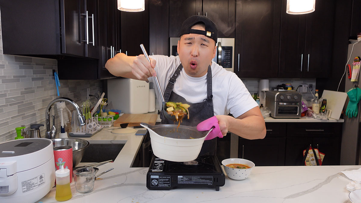 Chef Chris Cho making gochujang jjigae