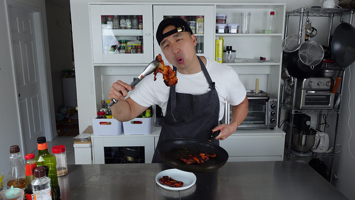 Chef Chris Cho cooking Korean BBQ Chicken
