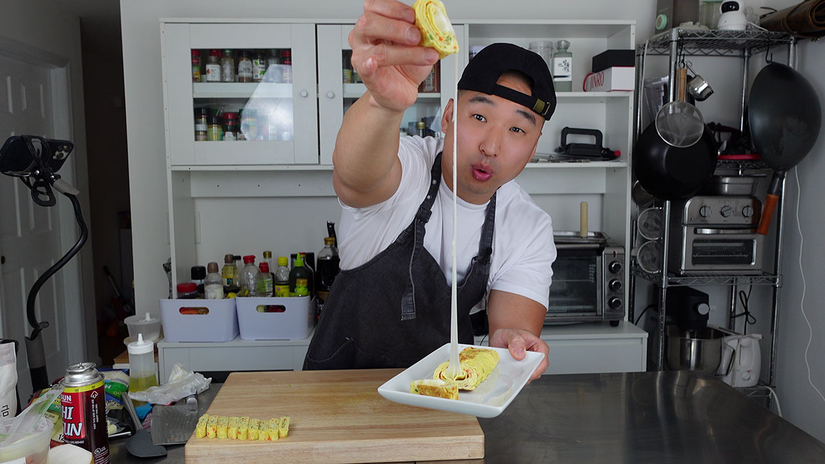 Chef Chris Cho cooking Korean Rolled Omelette 