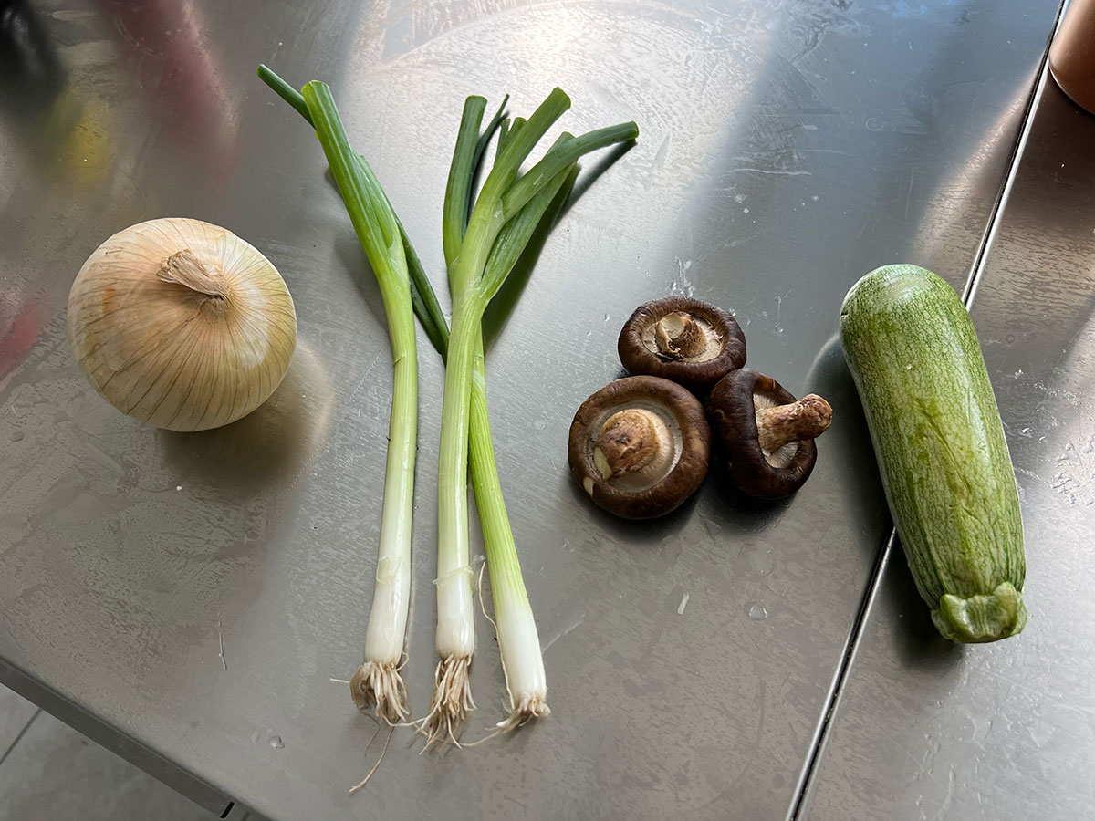 Onion, Scallion, Mushroom, Zucchini