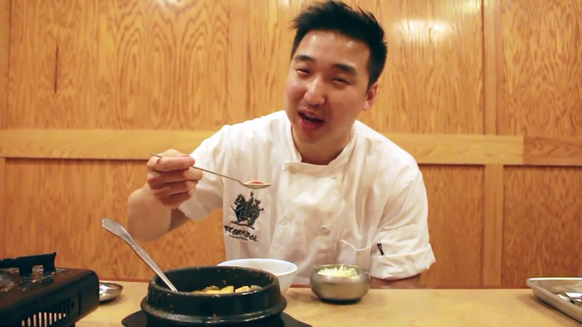Chef Chris Cho making doenjang jjigae 
