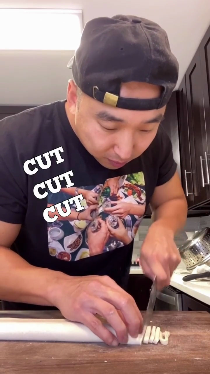 Knife-cutting the dough