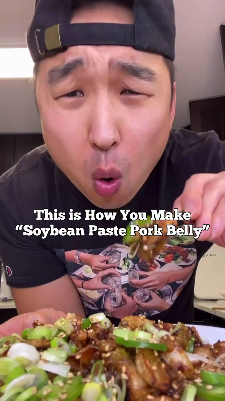 Chef Chris Cho making soybean paste pork belly 