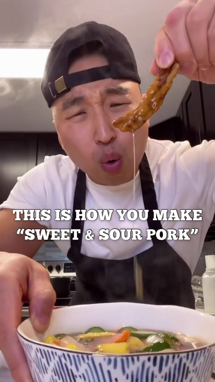Chef Chris Cho making Tangsuyuk 