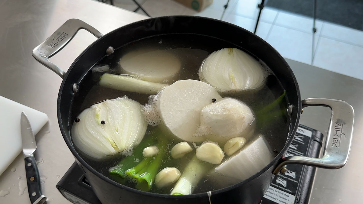 Onion, Scallions, Radish, Garlic Cloves, and Peppercorn 