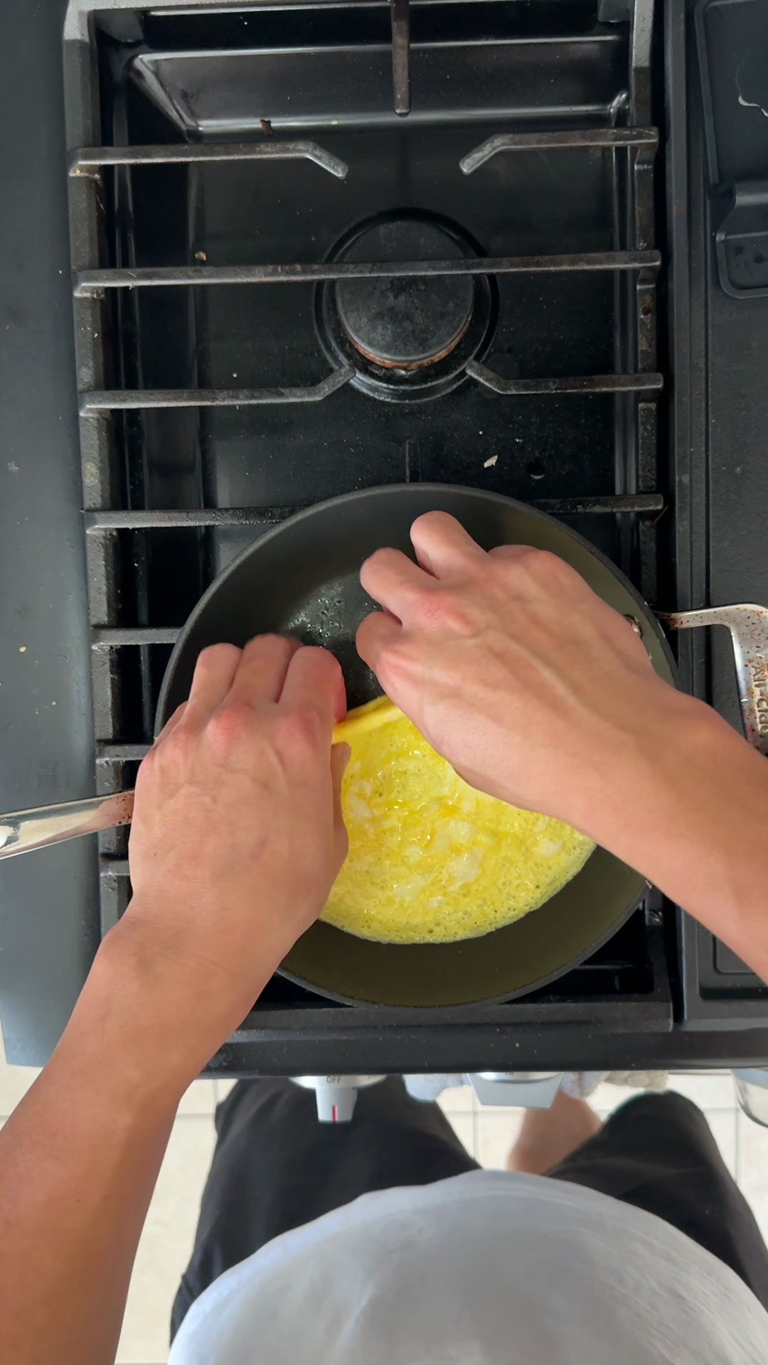 Use your hands to flip the egg sheet 