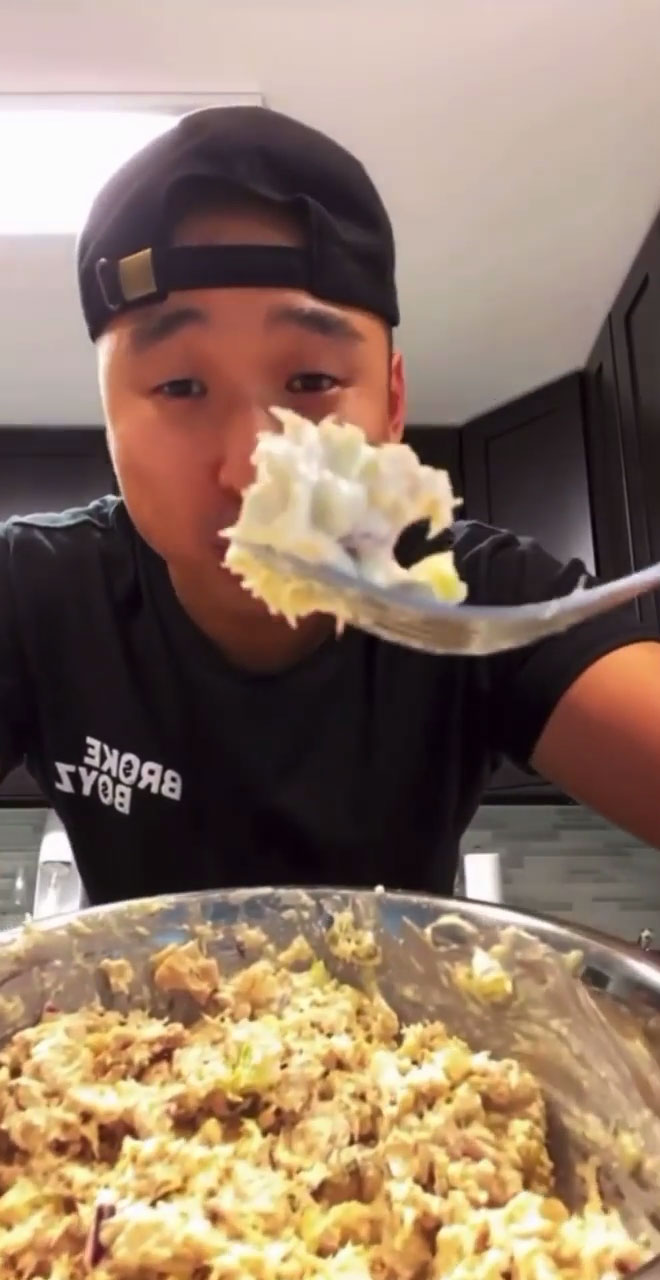 Chef Chris Cho making tuna salad 