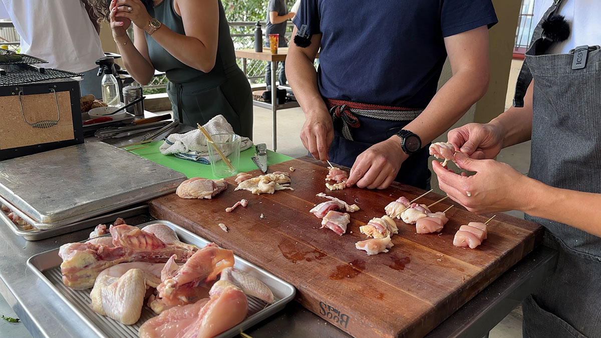 Chicken cartilage skewered from side to side 