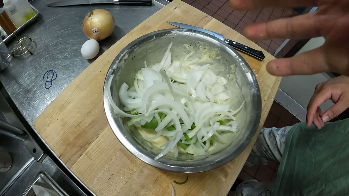 Scallions and onion added to the batter 