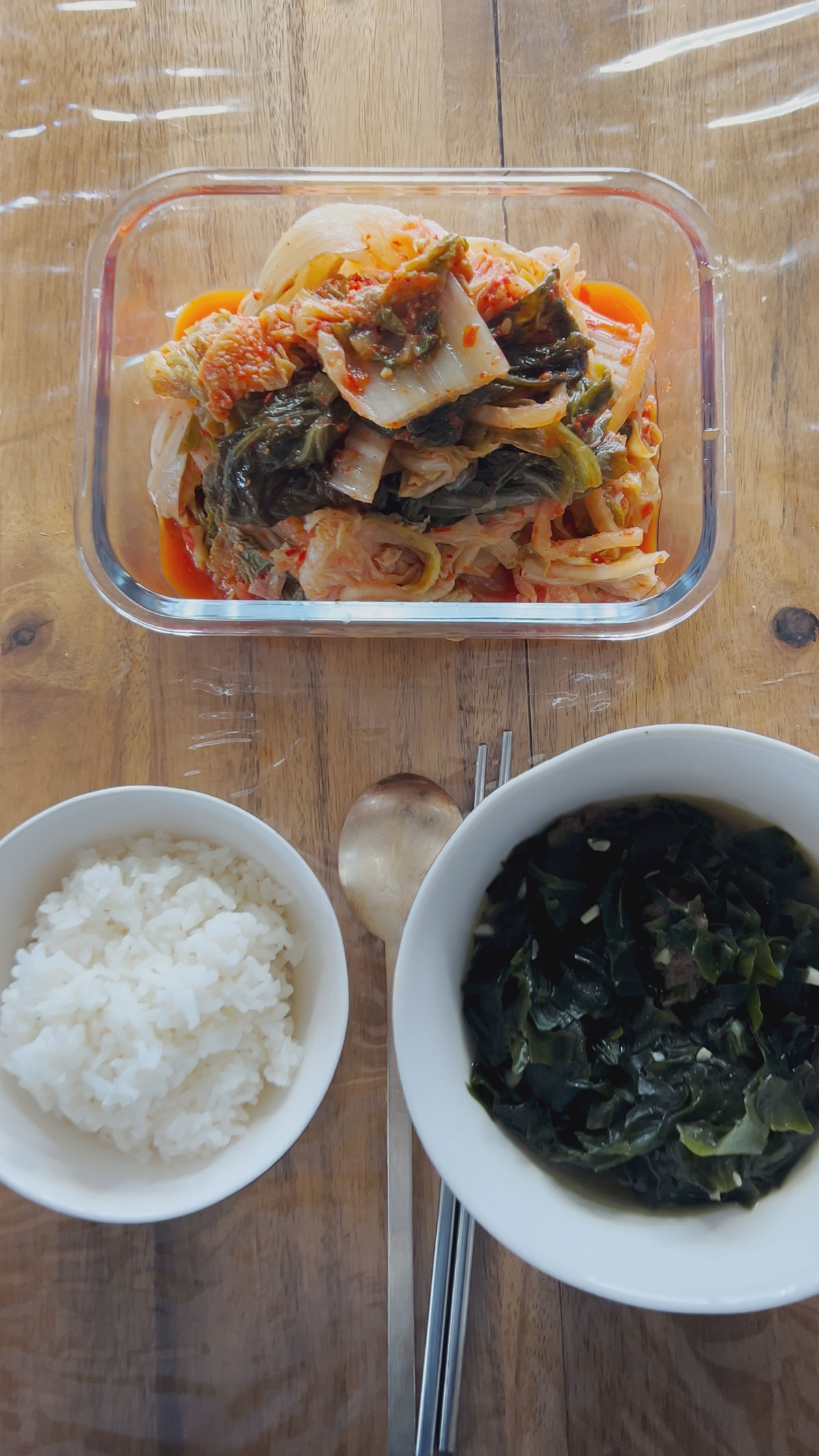 Rice, Kimchi, and Miyeok Guk