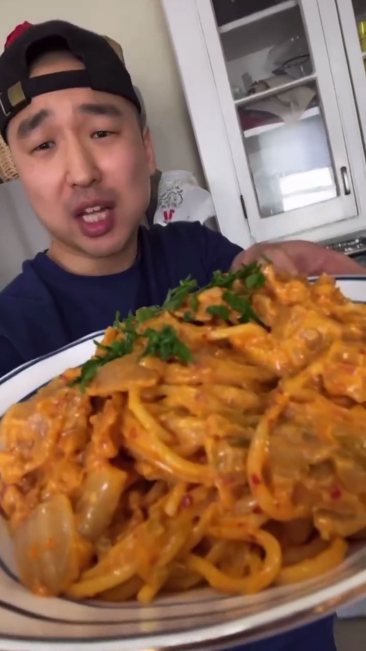 Chef Chris Cho making Kimchi Pasta 