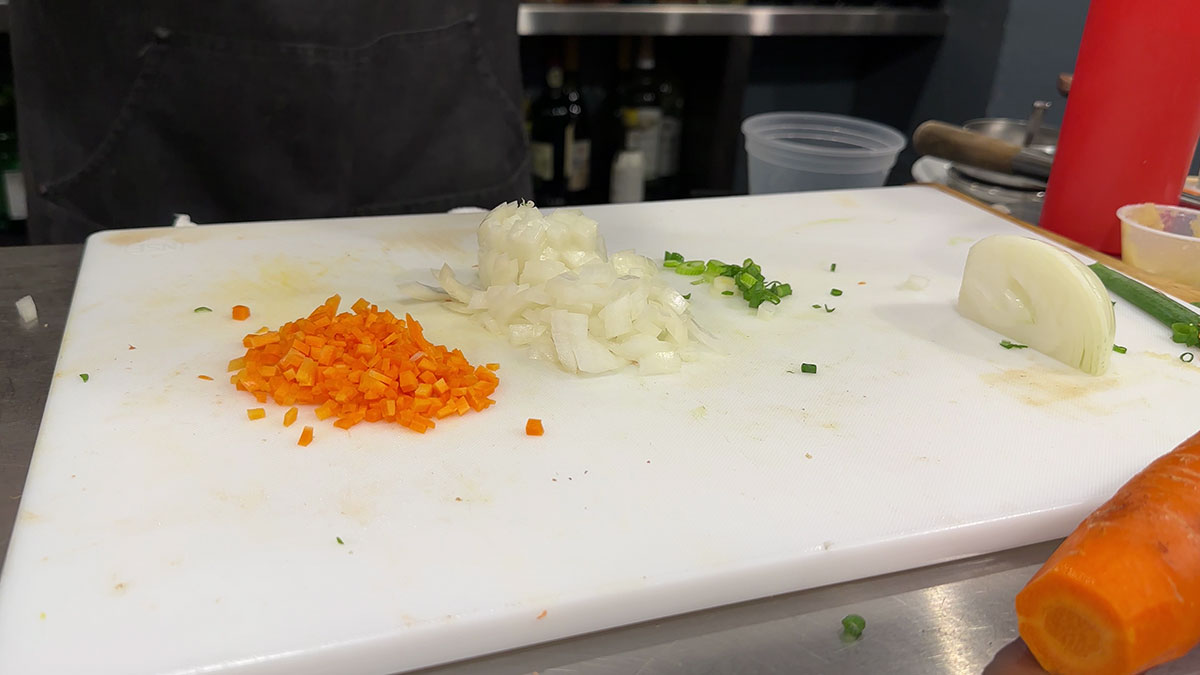 Chopped carrots, onion, and scallions 