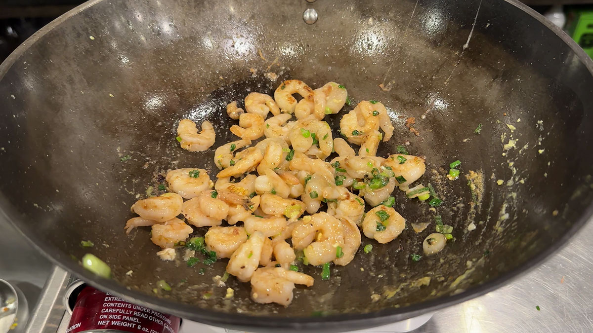 Sauteing the shrimp