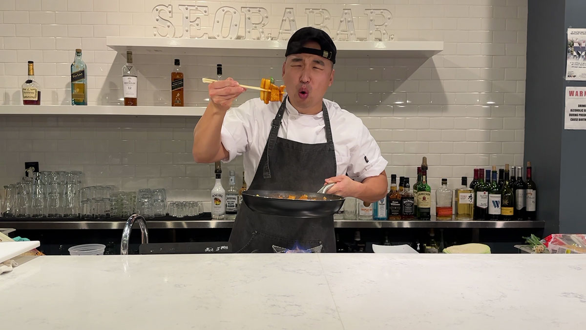 Chef Chris Cho making tteokbokki 