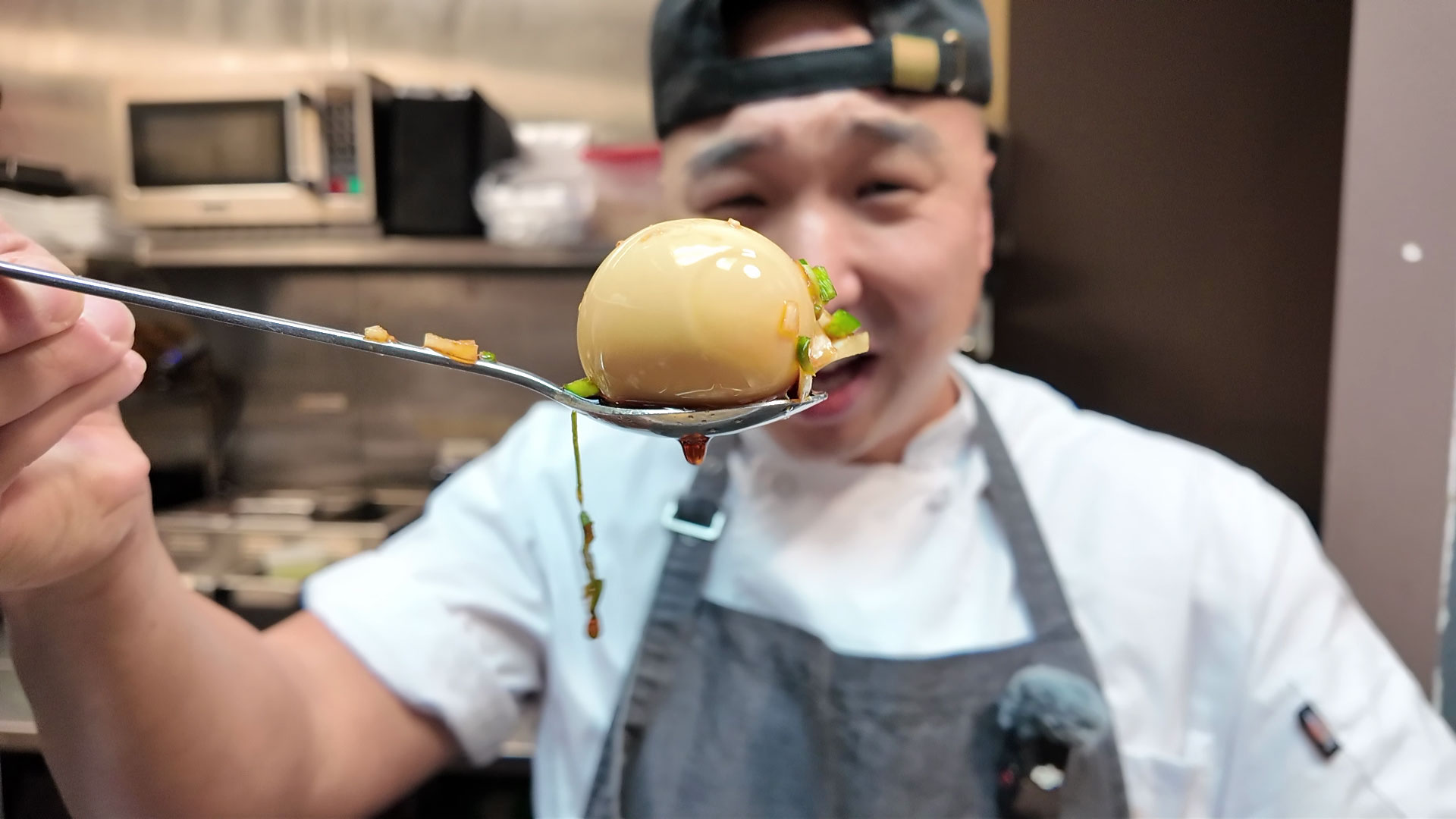 Chef Chris Cho making Korean soy marinated eggs 