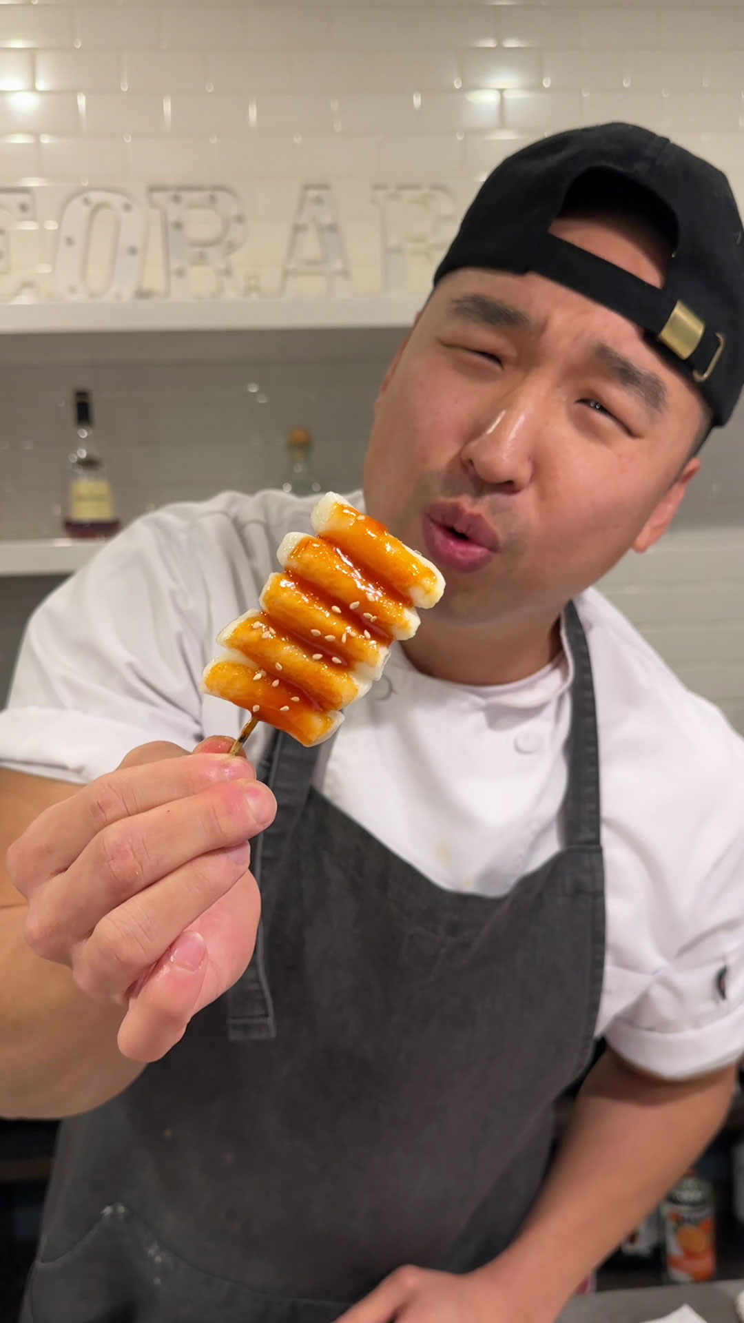 Chef Chris Cho making Tteokkochi 