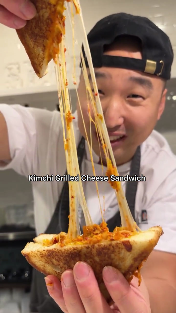 Chef Chris Cho making Korean Grilled Cheese 