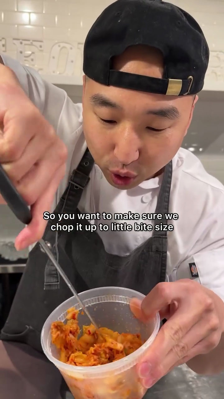 Chop the kimchi into small bitesize pieces 