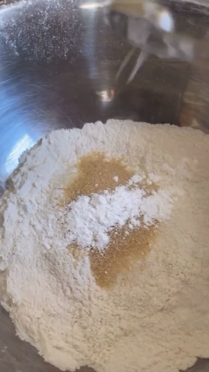 Combine flour, salt, sugar, and baking soda 