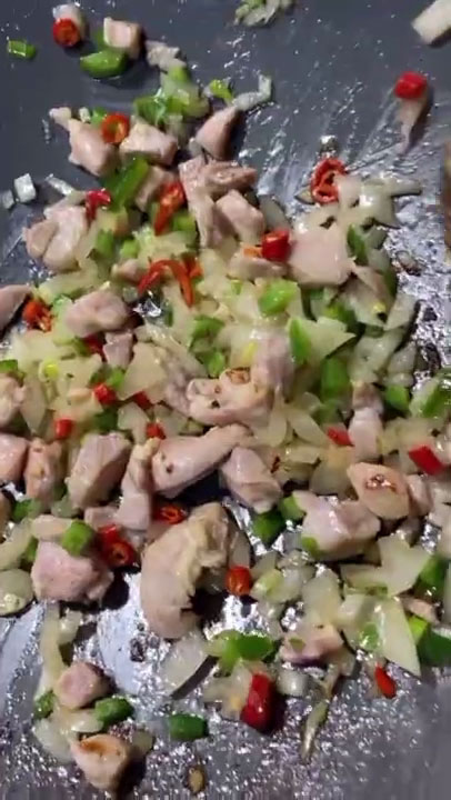 Sauteed scallions, chicken, onion, and peppers