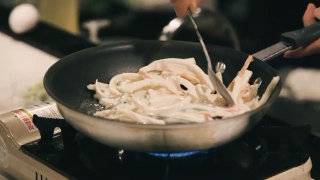 Cooking vegetable pancake in a nonstick pan