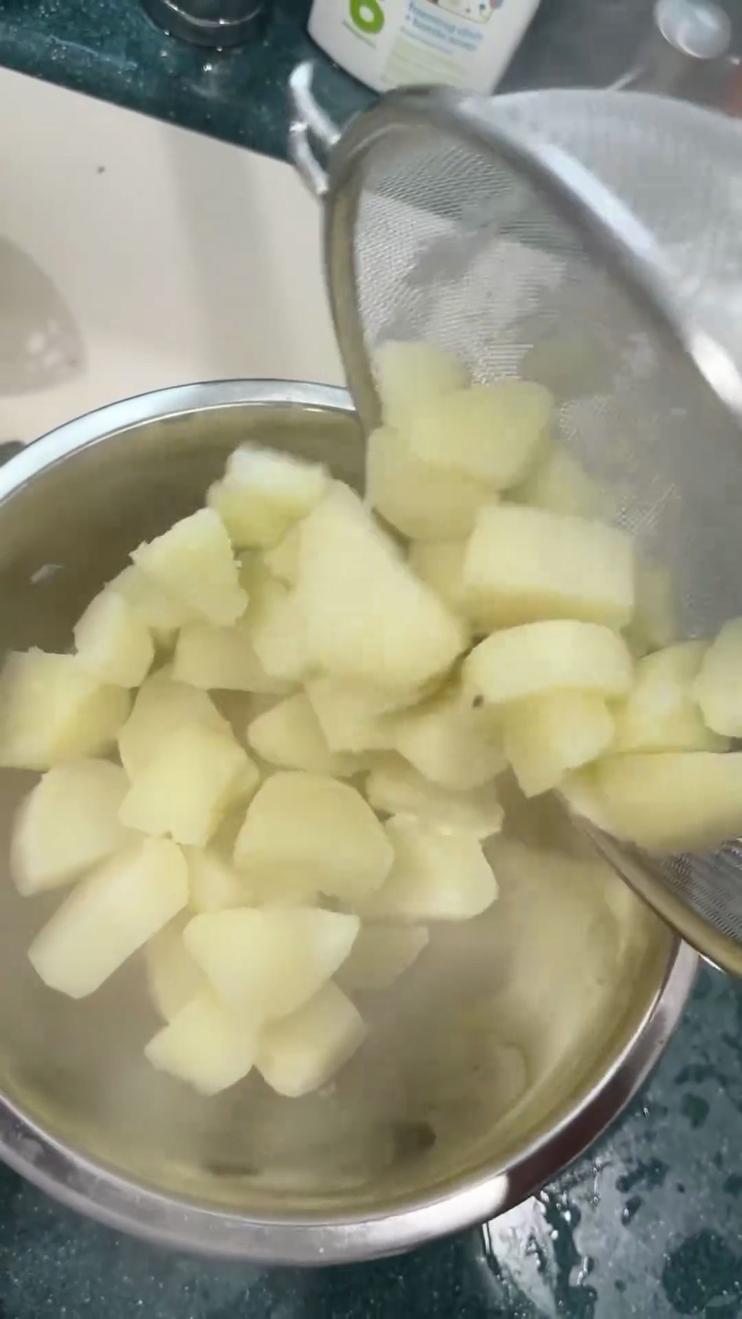 Boil the potatoes until they are fork-tender and place it in a bowl