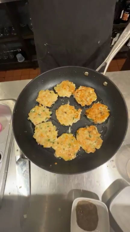 Cook shrimp pancake until golden brown 