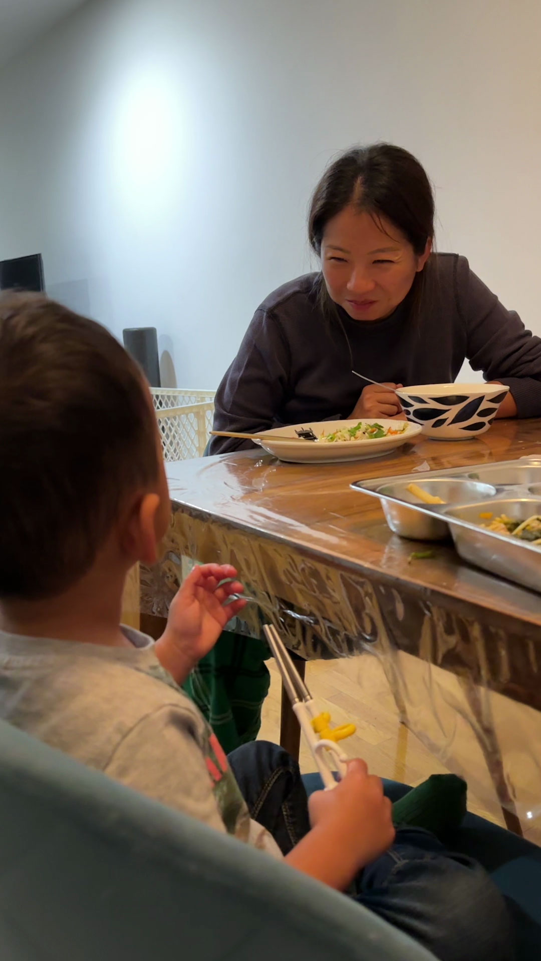 Wifey and my son enjoying a bowl of Italian Wedding Soup