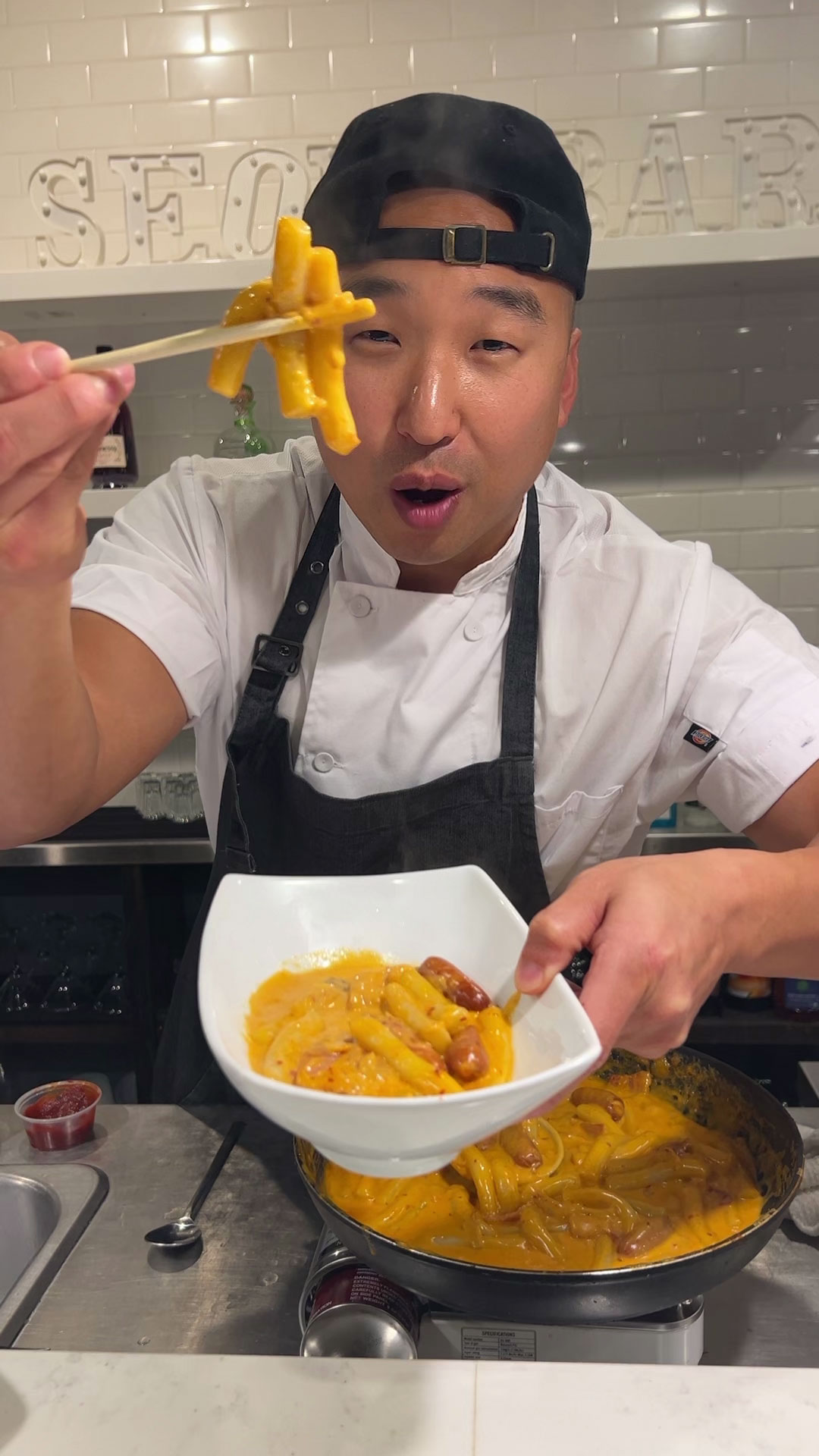 Chef Chris Cho making Rose Tteokbokki