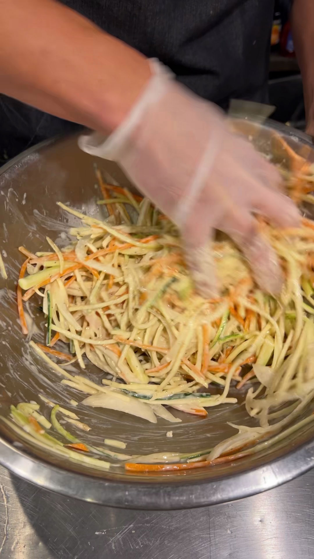 Mix the batter into the vegetables with your hand