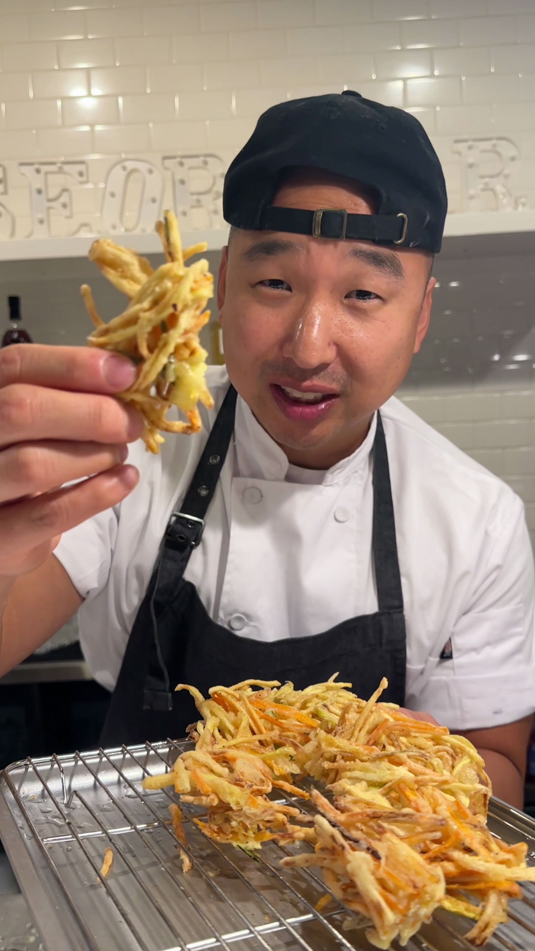 Chef Chris Cho making Yachae Twigim 