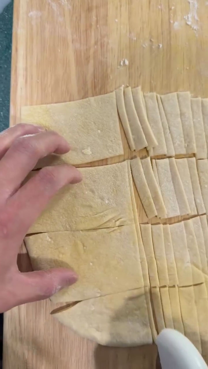 Slice the dough to create 3-inch little noodles 